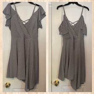 Maurice’s Black white striped asymmetrical dress L